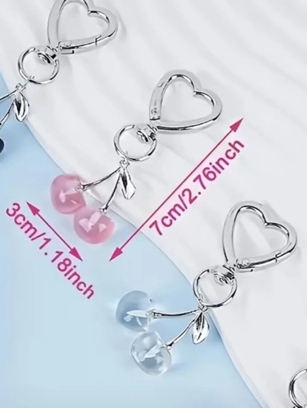 Heart Key ring Cherry Charm Keychain - Pink